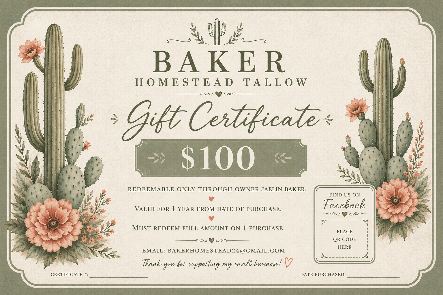 Baker Homestead Tallow Gift Card