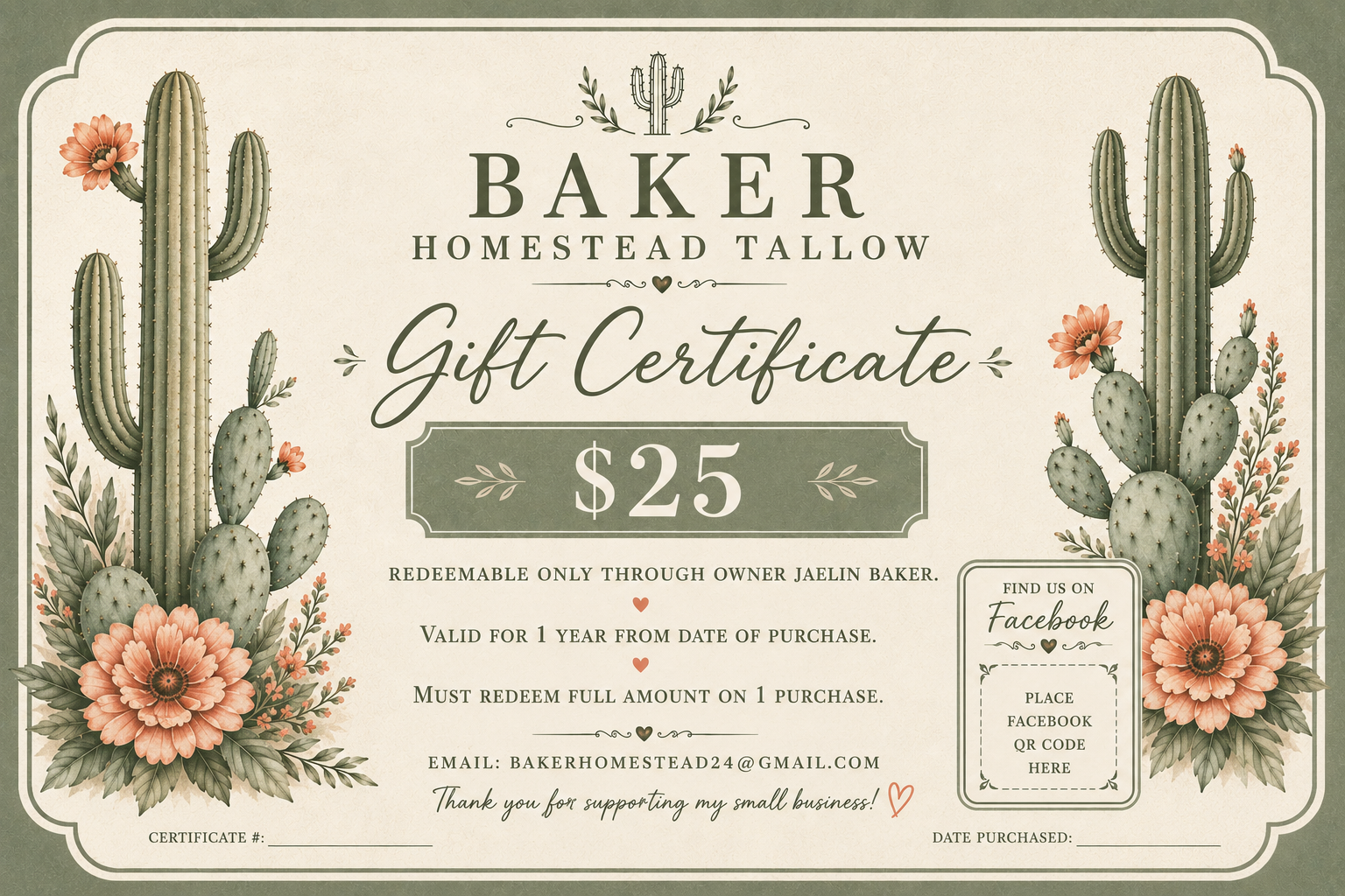 Baker Homestead Tallow Gift Card